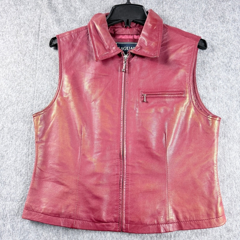 Saguaro‎ Womens Burgundy Iridescent Genuine Leather Zip Up Moto Vest Size M